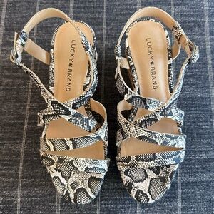 Lucky Brand Strappy Wedge Sandals 6 1/2 Snake Print Like New